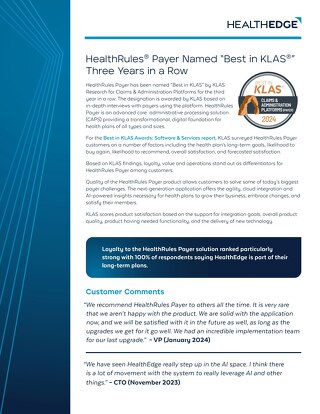 Data Sheet: HealthRules® Payer Named “Best in KLAS®” Three Years in a Row