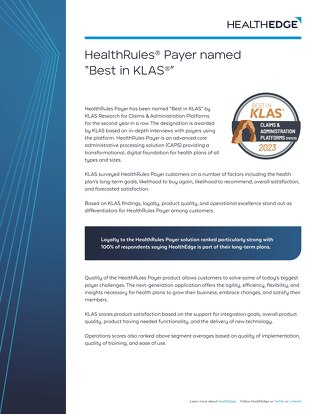 Data Sheet: HealthRules® Payer named “Best in KLAS” in 2023 Research Report (PDF)